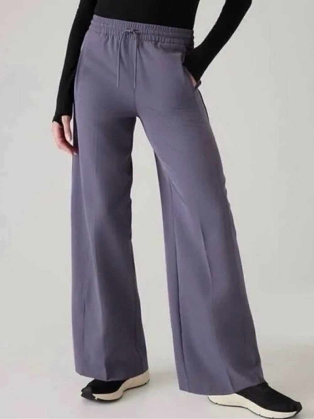 Athleta Stride Wide-Leg Drawstring Pants Nightfall Purple Sz L